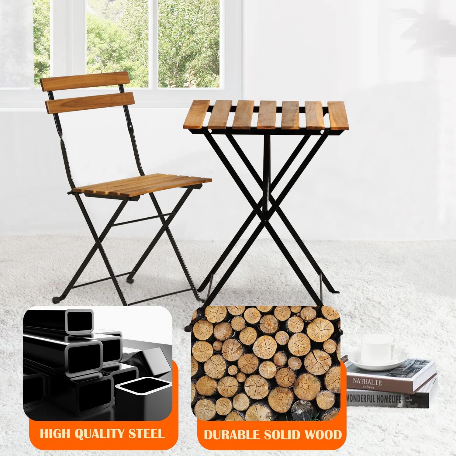 Naturalny drewniany 3-częściow – Outdoor Furniture Balcony recenzja i cena