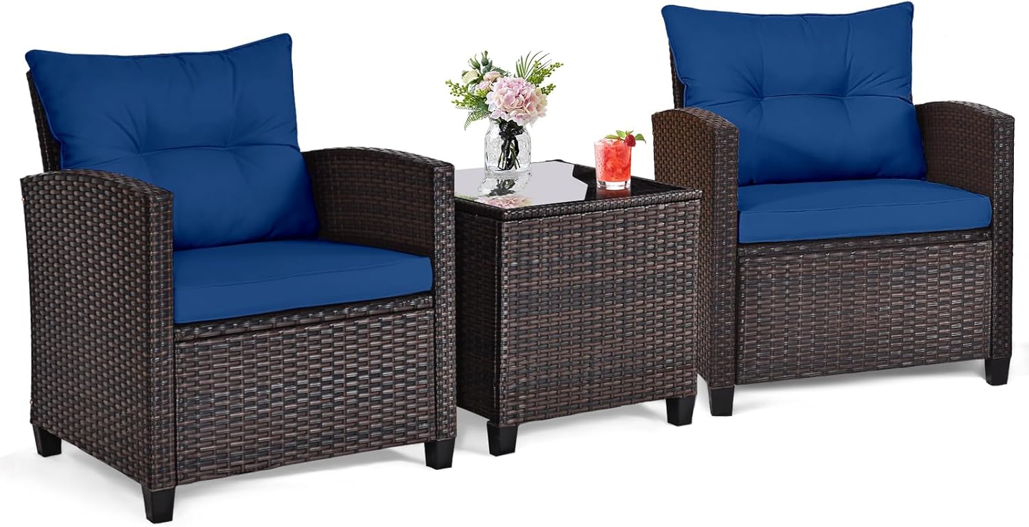 Granatowy, rattanowy, 3-części – Outdoor Furniture Balcony recenzja i cena