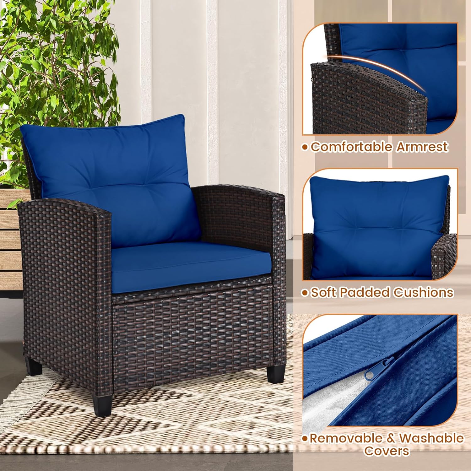 Granatowy, rattanowy, 3-części – Outdoor Furniture Balcony recenzja i cena